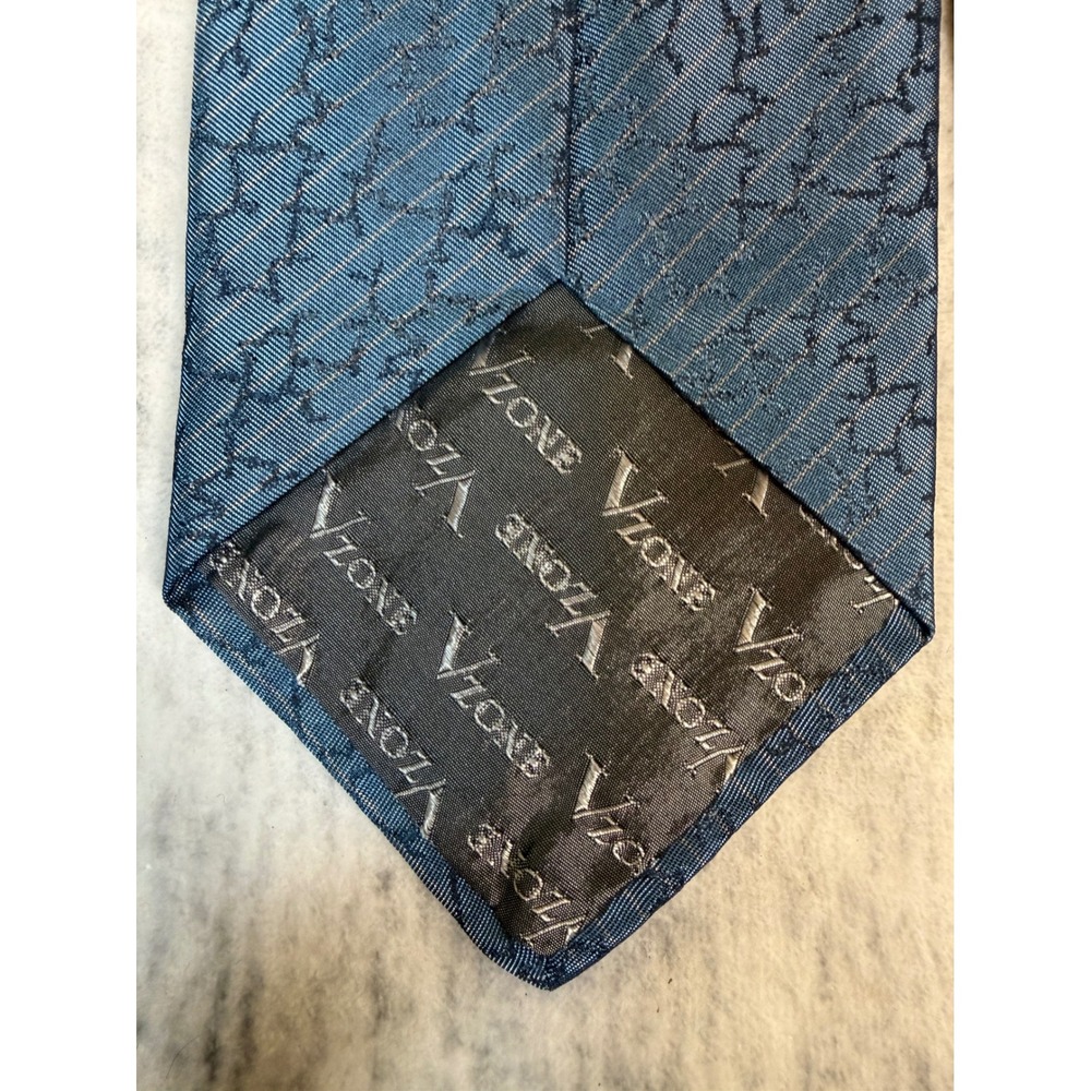 V2one Valentino Silk Tie Blue Black Crackle Pattern Made in Italy Designer - Picture 4 of 7